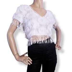 Elegant White Fringe Crop Top